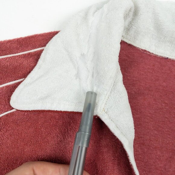 Vintage 50s Terry Cloth Polo Shirt Men's Fits Small Red White Piped Resortwear - Picture 15 of 15